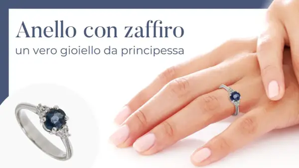 Anello con zaffiro blu, un gioiello da principessa. Il suo significato è legato alla saggezza e alla nobiltà.